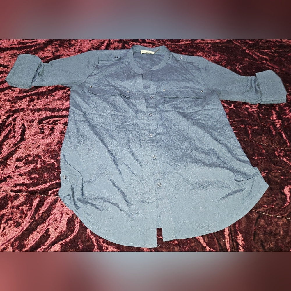 Calvin Klein Casual Dusty Blue Button-Down Women's Shirt- Size Small